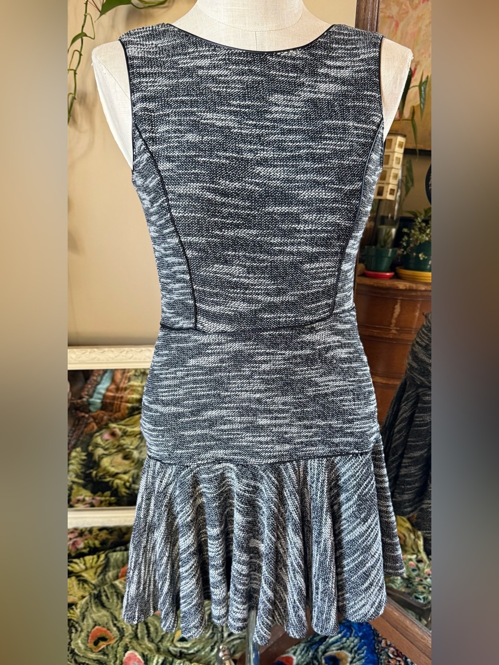 Love Ady Cocktail Dress - DropWaist Mock Neckline Sleeveless: Gray Tweed, Large